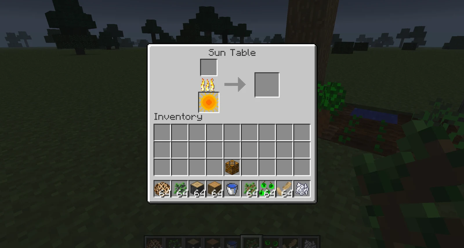 The 2014 Sun Table menu: one input slot over a sun, an arrow and an output slot