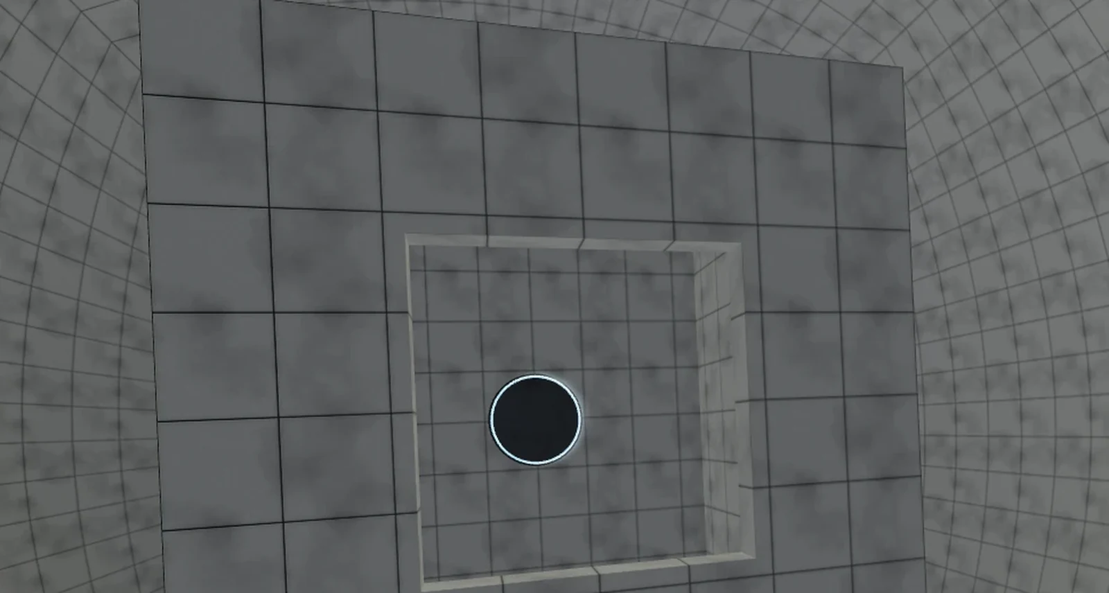 Box in a Ball in the 2026 WebGL remake: a tiled sphere around the box, its opening and a portal inside