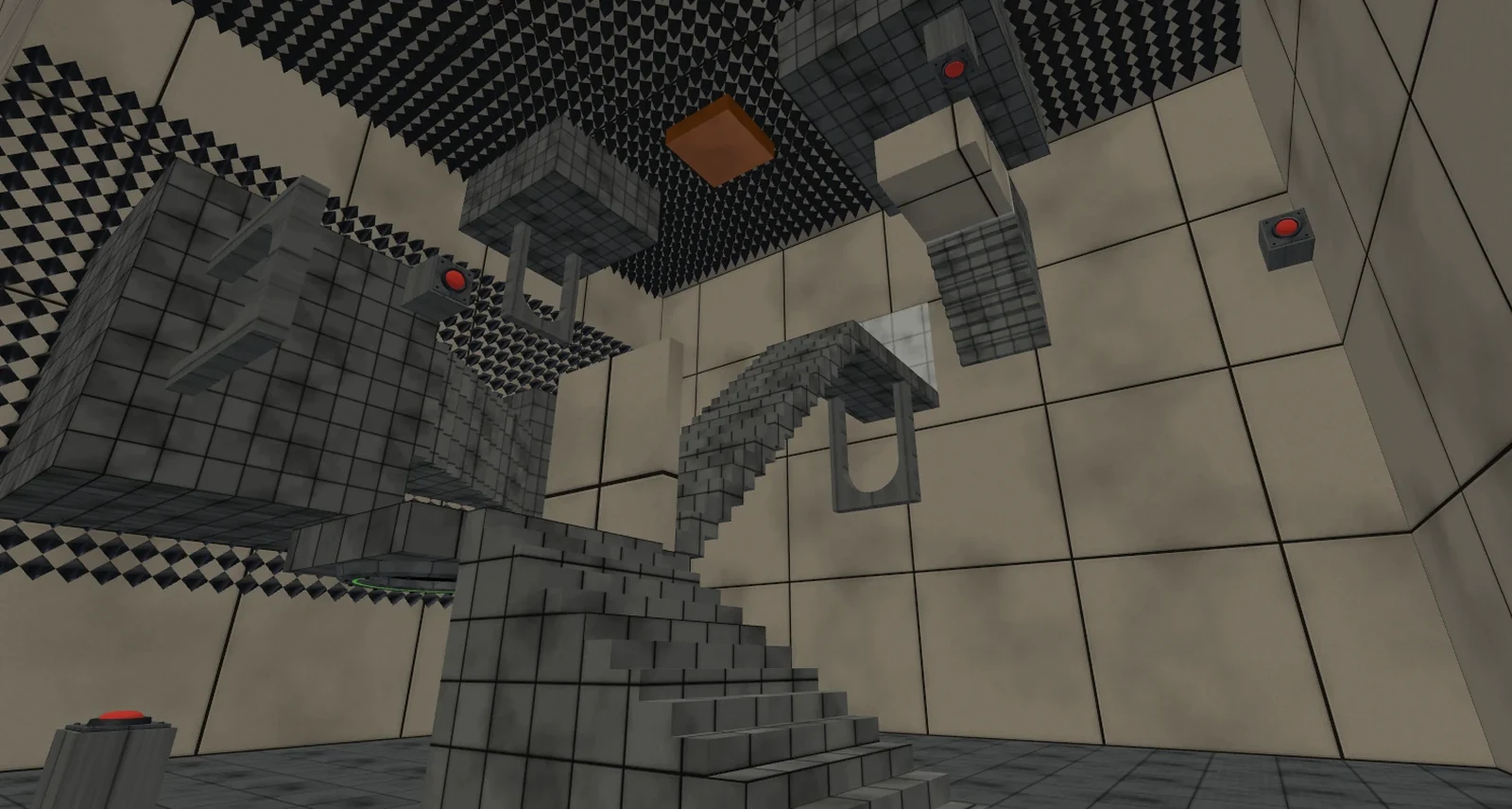 Escher's Relativity in the 2026 remake: the whole room from the floor, stairs and blocks on every surface