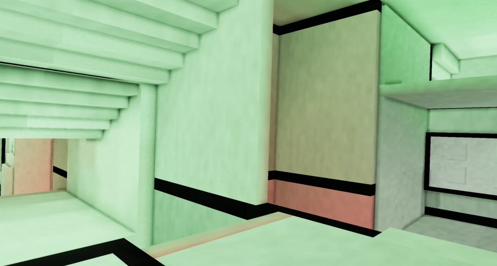 Escher's Relativity in the 2013 original: a landing under a staircase, with a doorway and a pillar